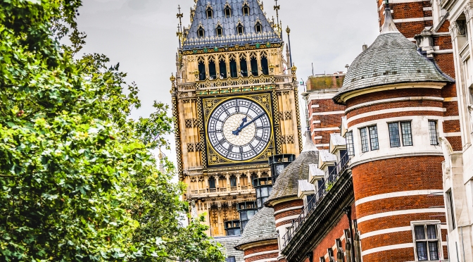 Big Ben clock tower, also known as the Great Bell at the north end of Palace of Westminster, London England
